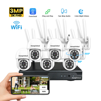 HongGlobal 3MP 6 Channel Video IP Wireless Home NVR Surveil CCTV WiFi PTZ Camera Kit Set System Eseecloud Security Camera System