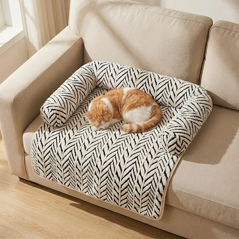 Haustier-Sofabett-Matte mit Seitenpolstern, Hunde- und Katzenbett, weiches, flauschiges, rutschfestes Couchschutzkissen für kleine und mittelgroße Hunde und Katzen – Detail 3
