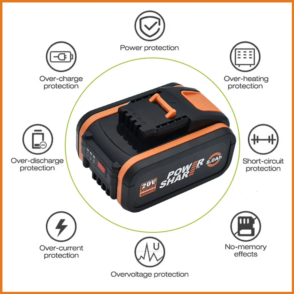 For Worx 20V 8.0Ah Lithium battery Rechargeable WA3551 WA3553 WA3553.1 WA3570 for All WORX Electric and Garden Tools