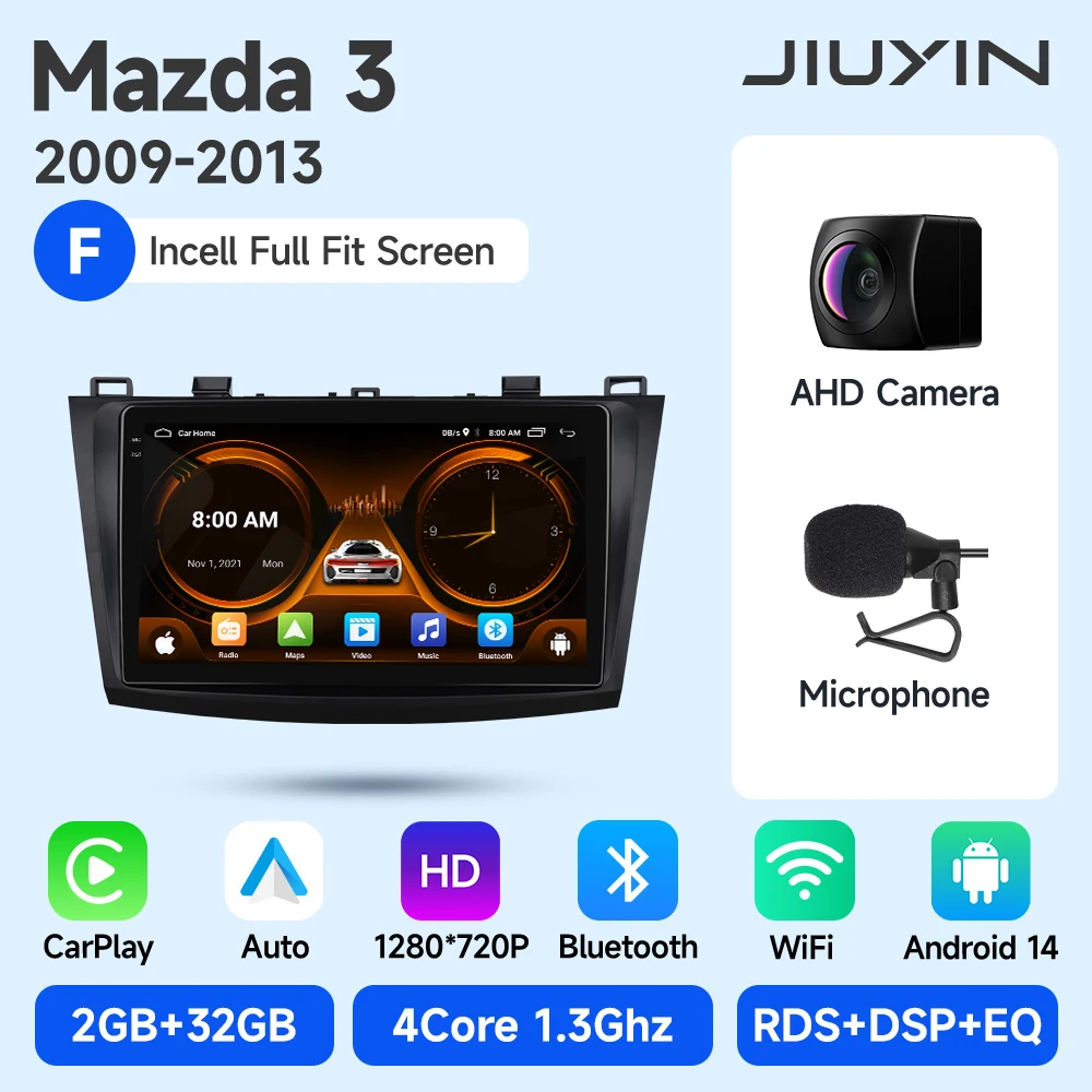JIUYIN 2 Din Autoradio voor Mazda 3 2009 2010 2011 2012 2013 Android 13 Multimedia Speler 4G GPS Navigatie Carplay DVD Head Unit