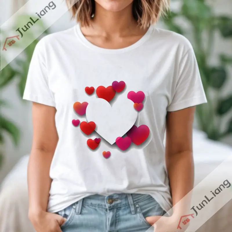 Origineel creatief hartletters heren- en dames T-shirt met korte mouwen zomer los paar top cadeau herdenkingsshirt