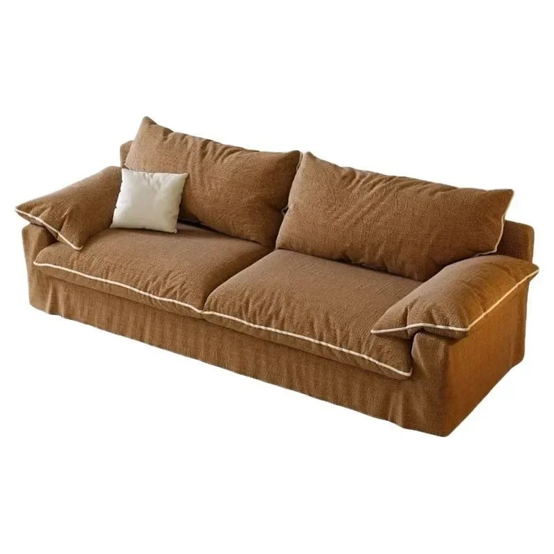 Linen fabric fully dismantled sofa medieval wabi sabi Nordic small apartment living room cotton and linen down cloud three-perso