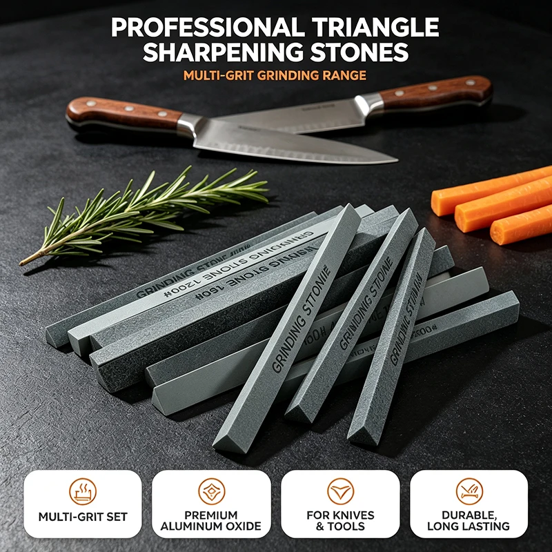 Sharpening Stone Set 80-3000 Grit Silicon Carbide Whetstone Triangle Knife Sharpener Oil Stone for Kitchen Knife Scissors