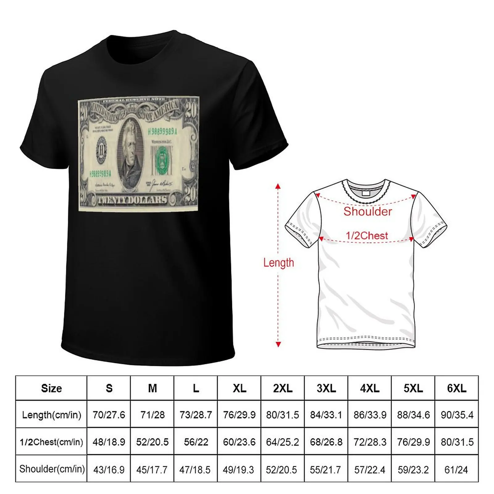 Twenty Dollar Bill T-Shirt t shirts for man cotton T-Shirt