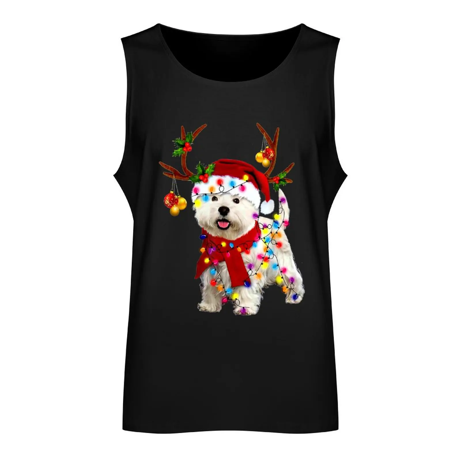 Santa westie dog gorgeous reindeer Light Christmas Tank Top Sports shirt man Bodybuilding clothing man gym shirts