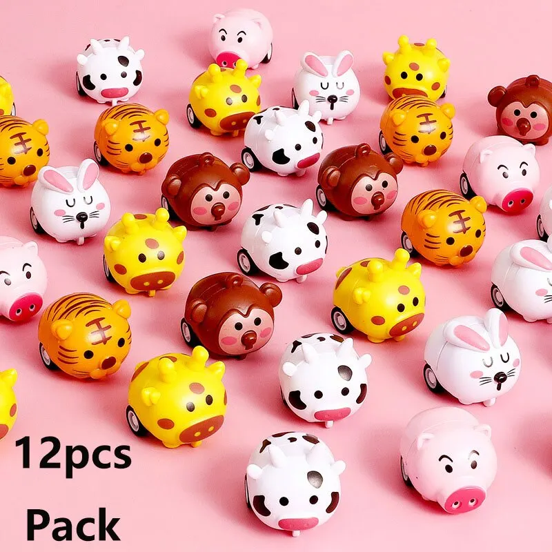 12Pcs Cute Cartoon Animal Pull-Back Inertia Car Kids Toy Kindergarten Activities Gifts For Children