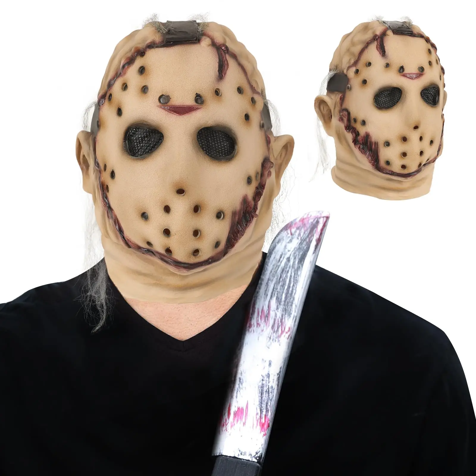 

Halloween Mask Zombie Scary Mask with Silver Hair for Adults Cosplay Costume Props Horror Latex Full Mask