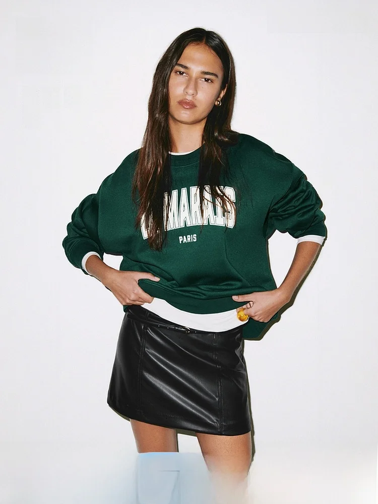

Женская толстовка H&M с круглым вырезом и принтом, на флисовой подкладке, в американском стиле, повседневная, свободного кроя, с длинными рукавами, зимний топ