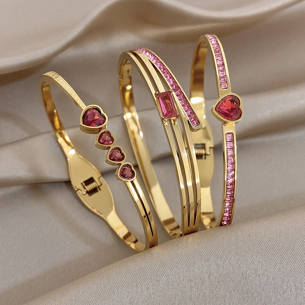 Greatera Damen-Armband mit rosa Liebesmuster, Persönlichkeit, Valentinstagsgeschenk, beliebter, vielseitiger Edelstahl-Schmuck für Frauen