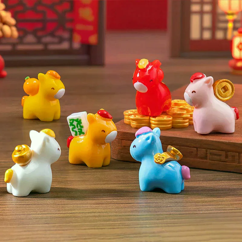 2026 New Year Figurines Miniatures Cartoon Lucky Horse Micro Landscape Ornaments Home Desk Decorations Room Decor Gift