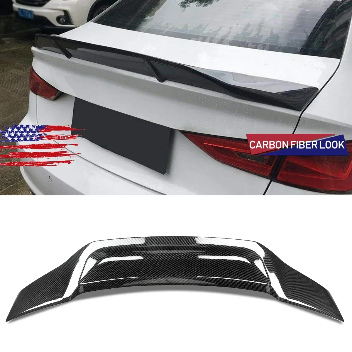 For 2014-2020 Audi A3 S3 RS3 Rear Trunk Spoiler Wing Carbon Fiber Look RT Style