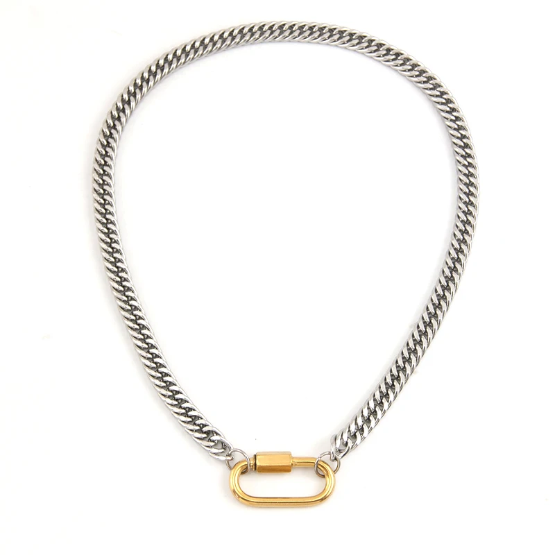 Women Men Statement Stainless Steel Carabiner Clasp Necklace Chunky Thicker Heavy Chain Golden Jewelry Collar Choker