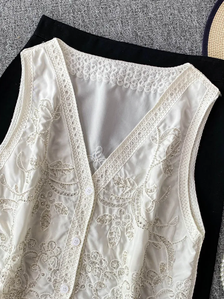 

European Sle Heavy Embroidery Lace V-ne Tank Top Women's 2025 New Slimming ort Outerwear irt Commute Sle