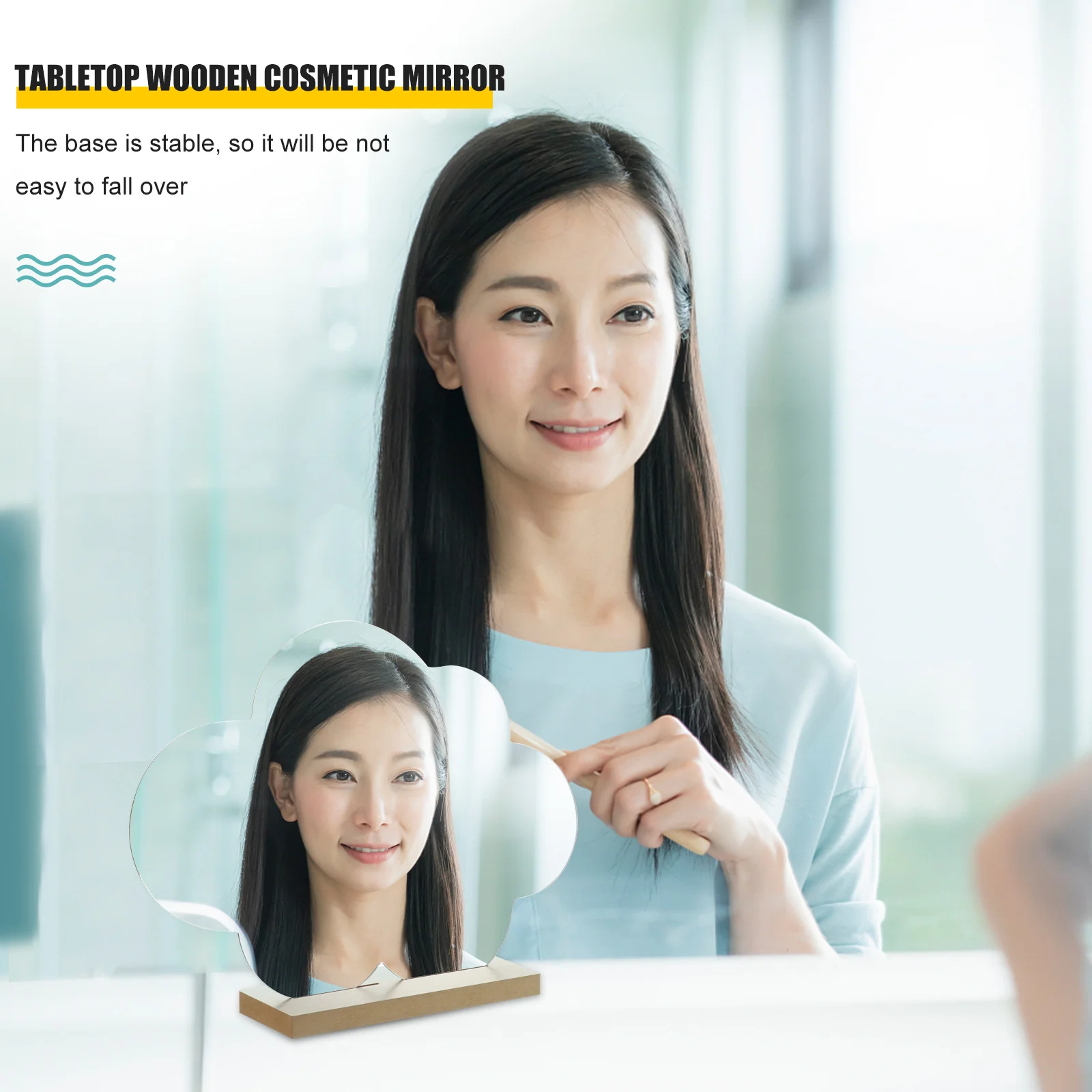 Drewniane, nieregularne lusterko do makijażu, lusterko stołowe, dekoracyjne, z powierzchnią o wysokiej rozdzielczości, do użytku w sypialni, do makijażu i pielęgnacji skóry.