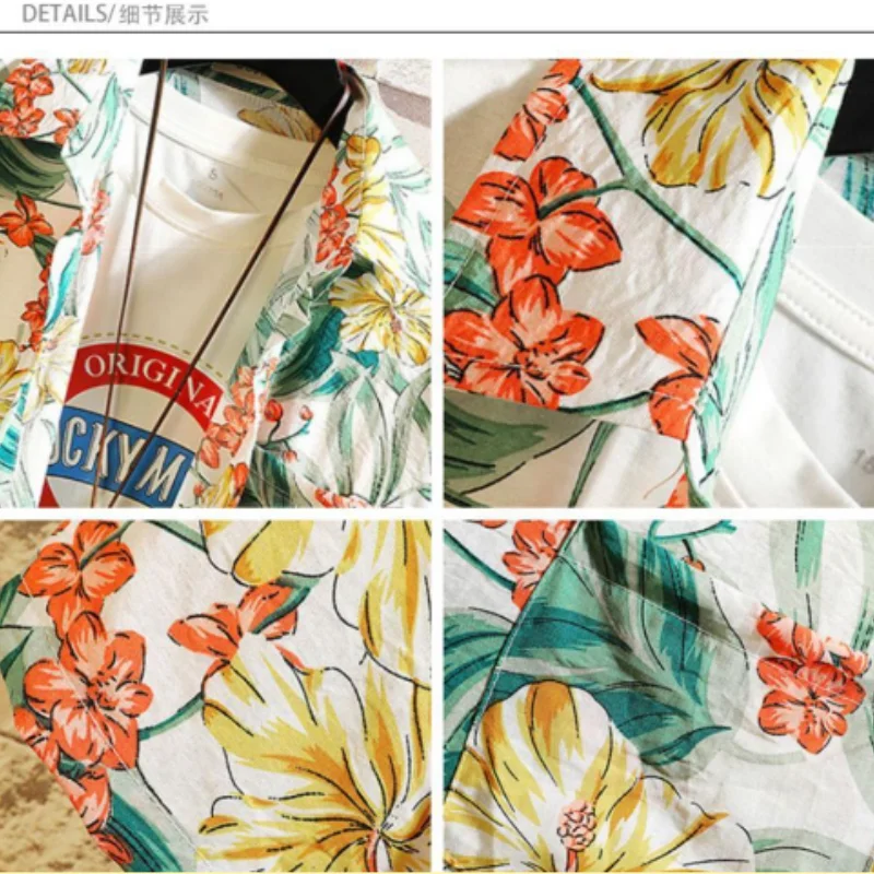 High Quality Japanese Hawaiian Blossom Shirt Summer Short Sleeve Men\'s Loose Vintage Beach Blossom Shirt Thin Coat D0079