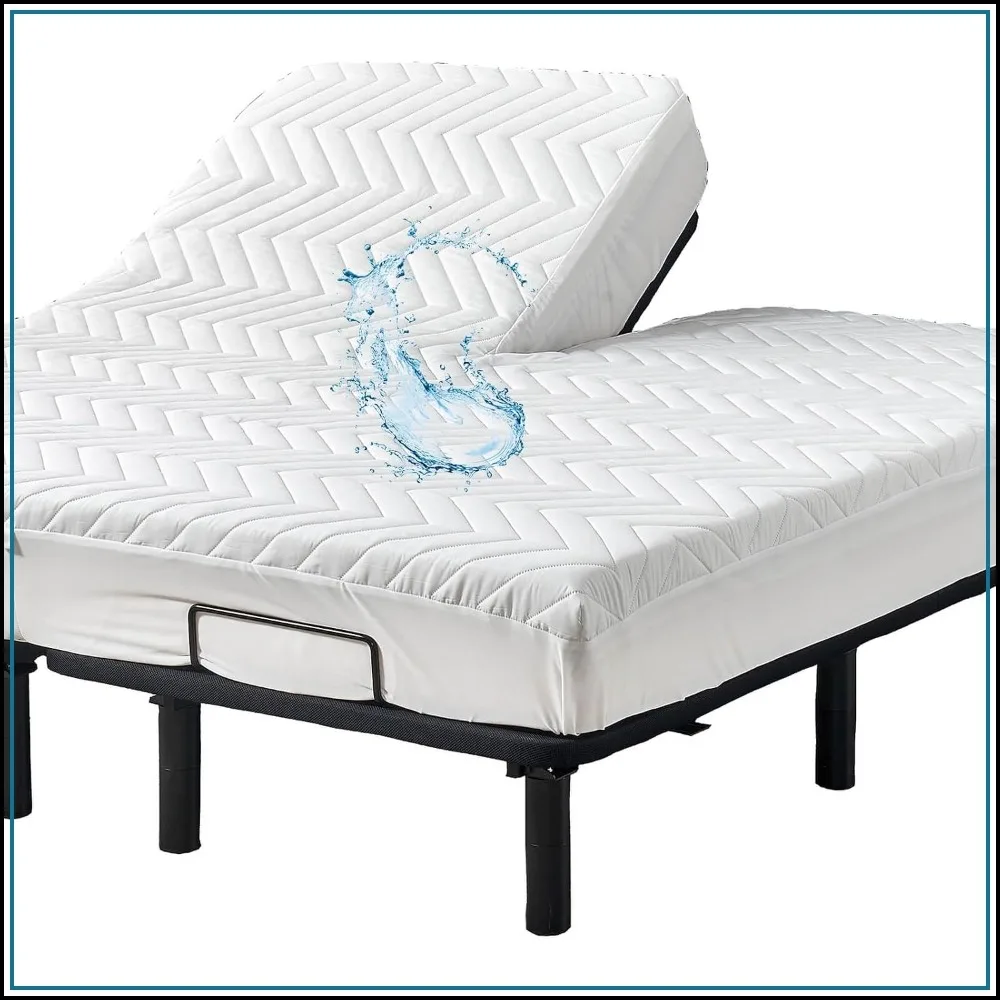 Split Queen Waterproof Mattress Protector, 60x80, 14" Deep Pocket, Fitted Sheet Style, Brushed Polyester, White, Quilted, Washable