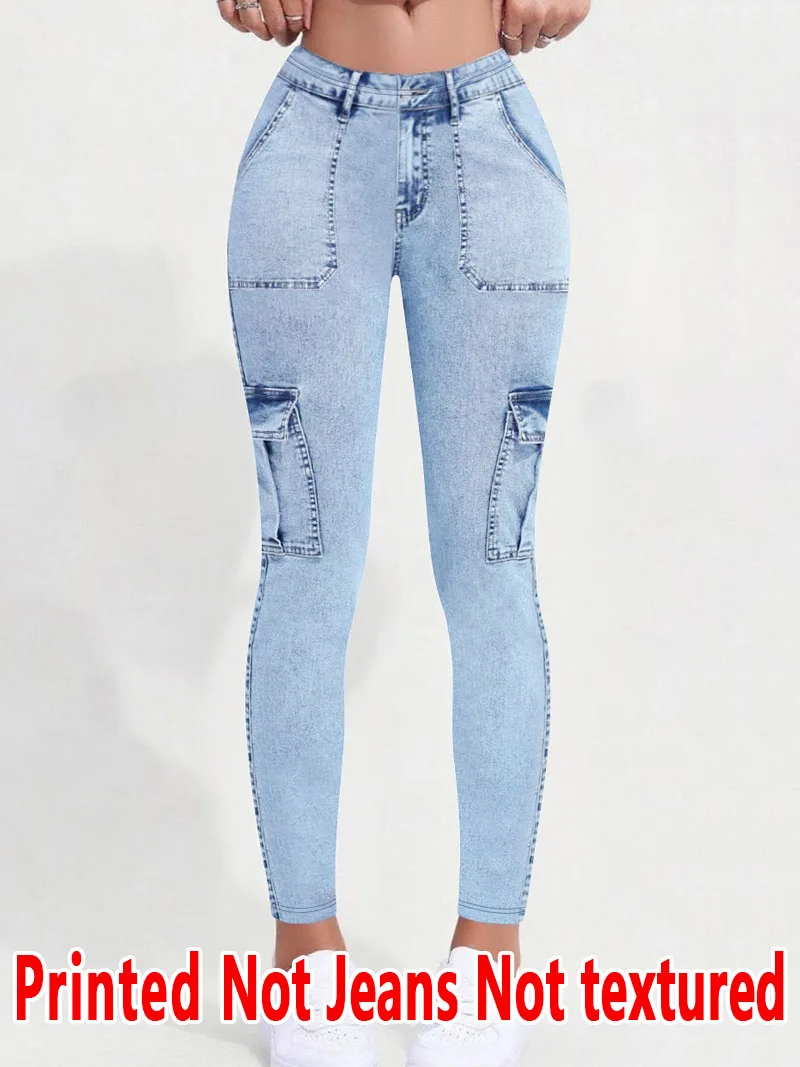 5973 [Leggings Estampadas - Não São de Tecido Imitação Jeans] Leggings Estampadas - Calças Longas Femininas Feitas de Tecido Não Imitação Jeans
