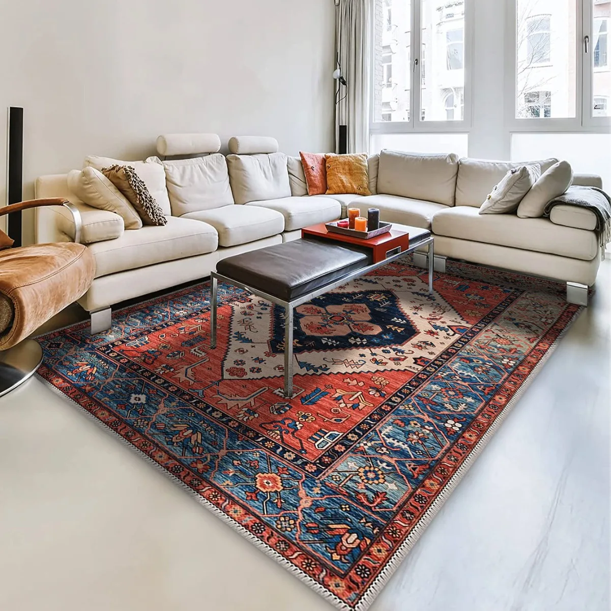 VIKAMA Boho Wash Sole Imitation Cashmere Carpet Living Room Home Decoration Blanket Machine Washable Non-Creased Plush Floor Mat