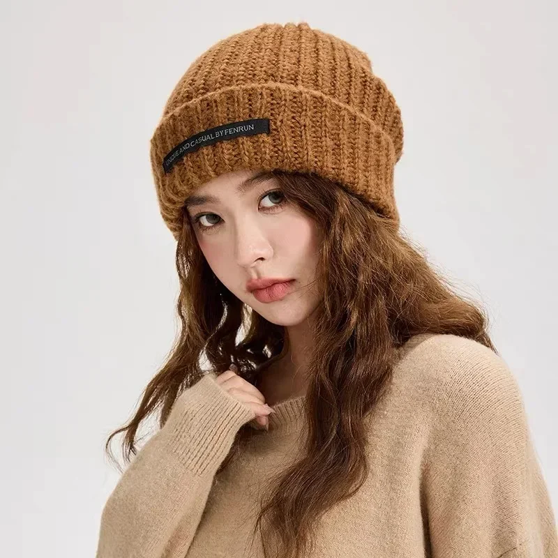 Fashion Knitted Hats Autumn Winter Creative Letters Embroider Warm Solid Color Hat Soft Woolen Crochet Cold Cap for Women Men