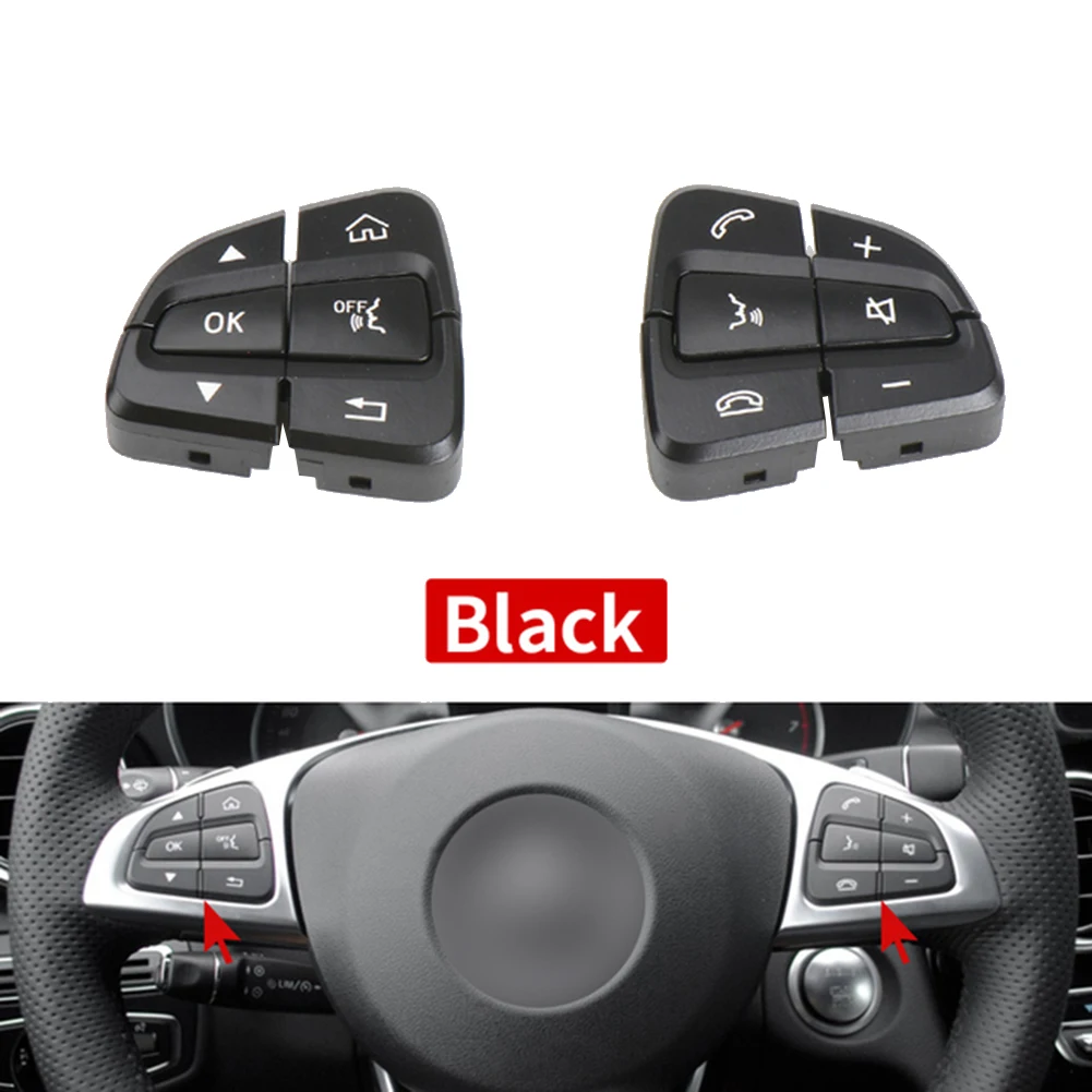 Left+Right Car Multifunction Steering Wheel Switch Button for Mercedes-Benz C-Class W205 GLC W253 Black