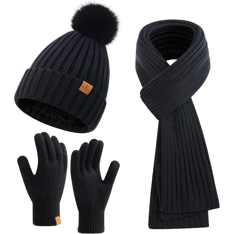 الشتاء المرأة وشاح طويل قفازات وقبعة مجموعة مع بوم بوم للحماية من الطقس البارد دافئ قبعة صغيرة متماسكة مع وشاح مطابقة