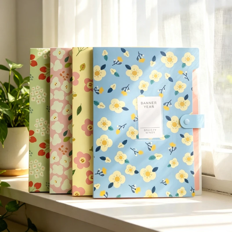 

4pcs Floral Printed Expanding File Folders with Snap Closure Multi-Pocket Document Organizers for School and Office Accessories
