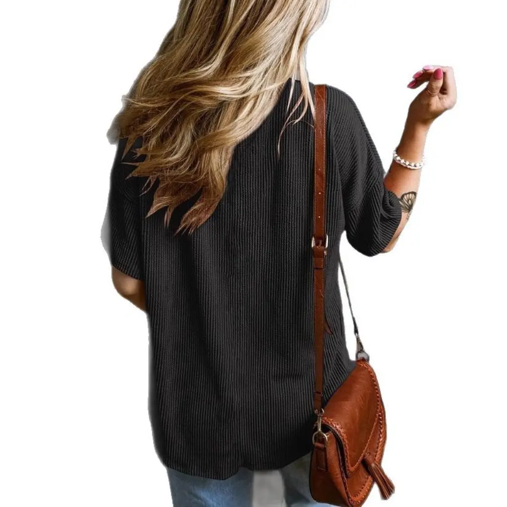 

Женский пуловер с v-образным вырезом и короткими рукавами, модный двухцветный дизайн на весну и лето