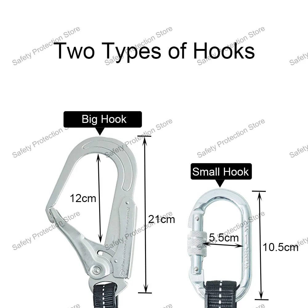 25KN High Altitude Work Safety Belt Rope Double Hook Electrician Protective Rope with Buffer Bag Anti Fall Elastic Safety Rope