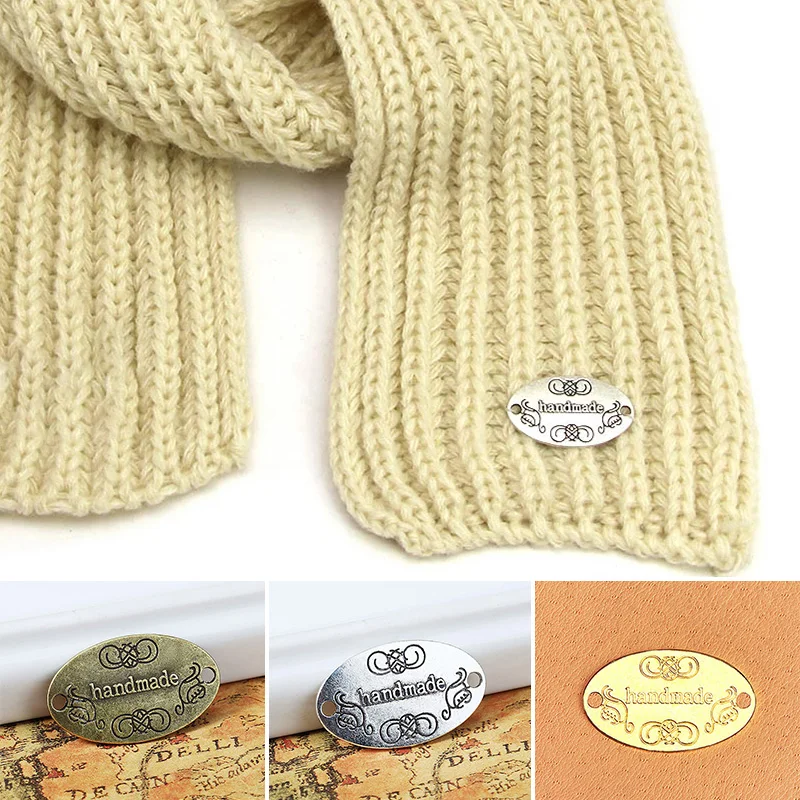 10Pcs Hand Made Metal Labels Handmade Tags Double Hole DIY Clothes Hats Vintage Alloy Tag Sewing Garment Accessories