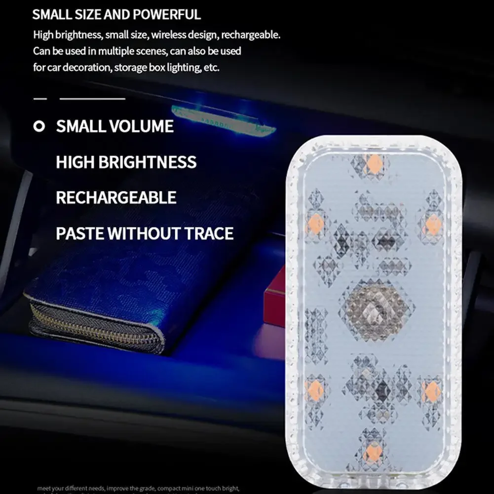 Mini Car Interior Light Wireless Led Lights Ambient Lamp Chargeable Night Reading Roof Ceiling Light USB Charging 5V