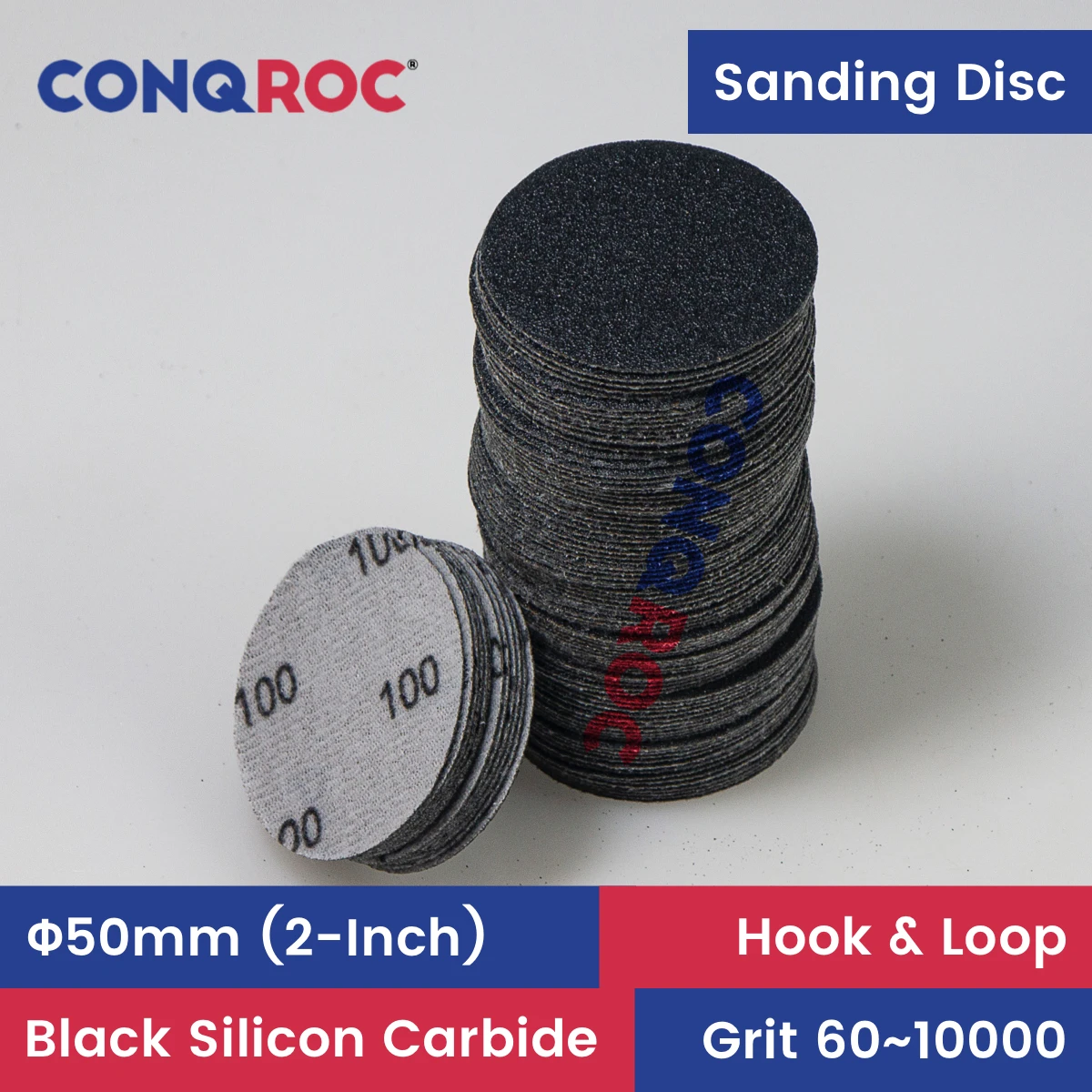 100 Pieces 50mm Sanding Discs Silicon Carbide 2-Inch Waterproof Wet and Dry Sanding Papers Hook and Loop Grit-60~10000