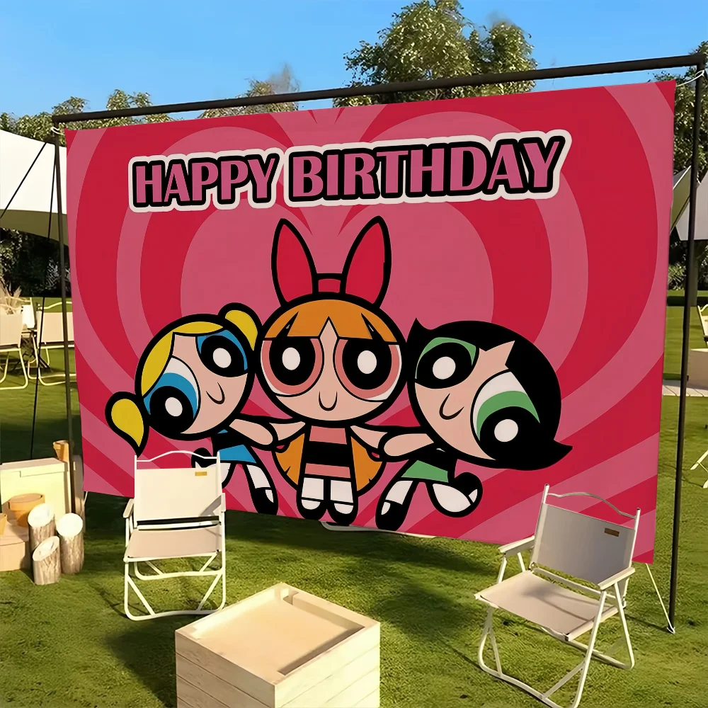 Cartoon Flag For Picnic Party Art Home Decoration Outdoor The P-Powerpuff Cool Girls Camping Banner