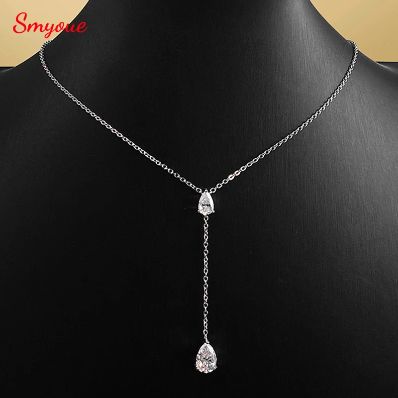 

Smyoue 18k Plated Pear Cut All Moissanite Necklace Pendant 2 Gems Luxury Water Drop Jewelry Women Girls Real 925 Sterling Silver