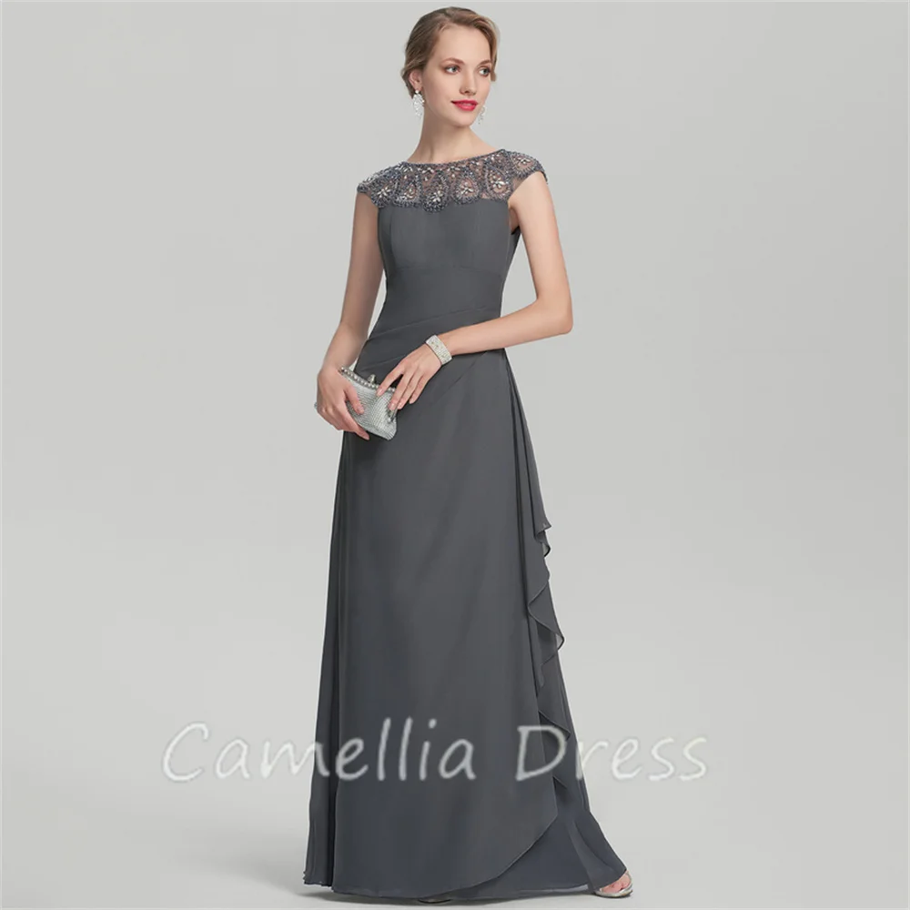 Classic Scoop Neck Mother Of The Bride Dress A-line Floor-Length Chiffon Beading Formal Dresses Vestidos Mae Da Noiva Casamentos