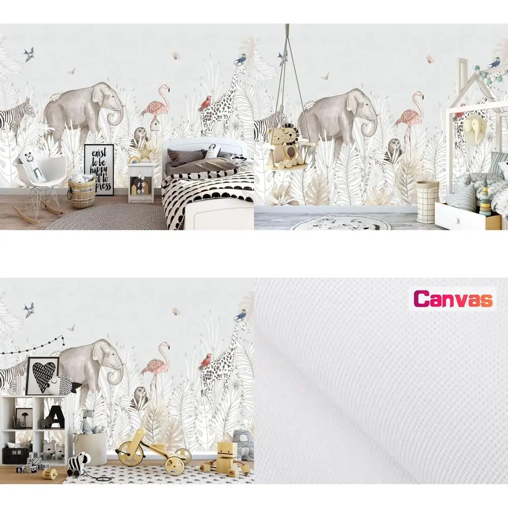 

Фреска для детской комнаты с изображением слона и зебры, 103x69 дюймов