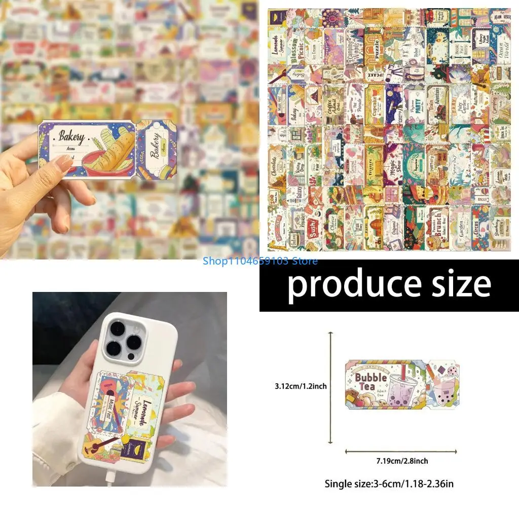 Colorful Cartoon Ticket Stickers Reusable Adhesive Art Supplies For Laptops Phone Skateboards Accessories Customization