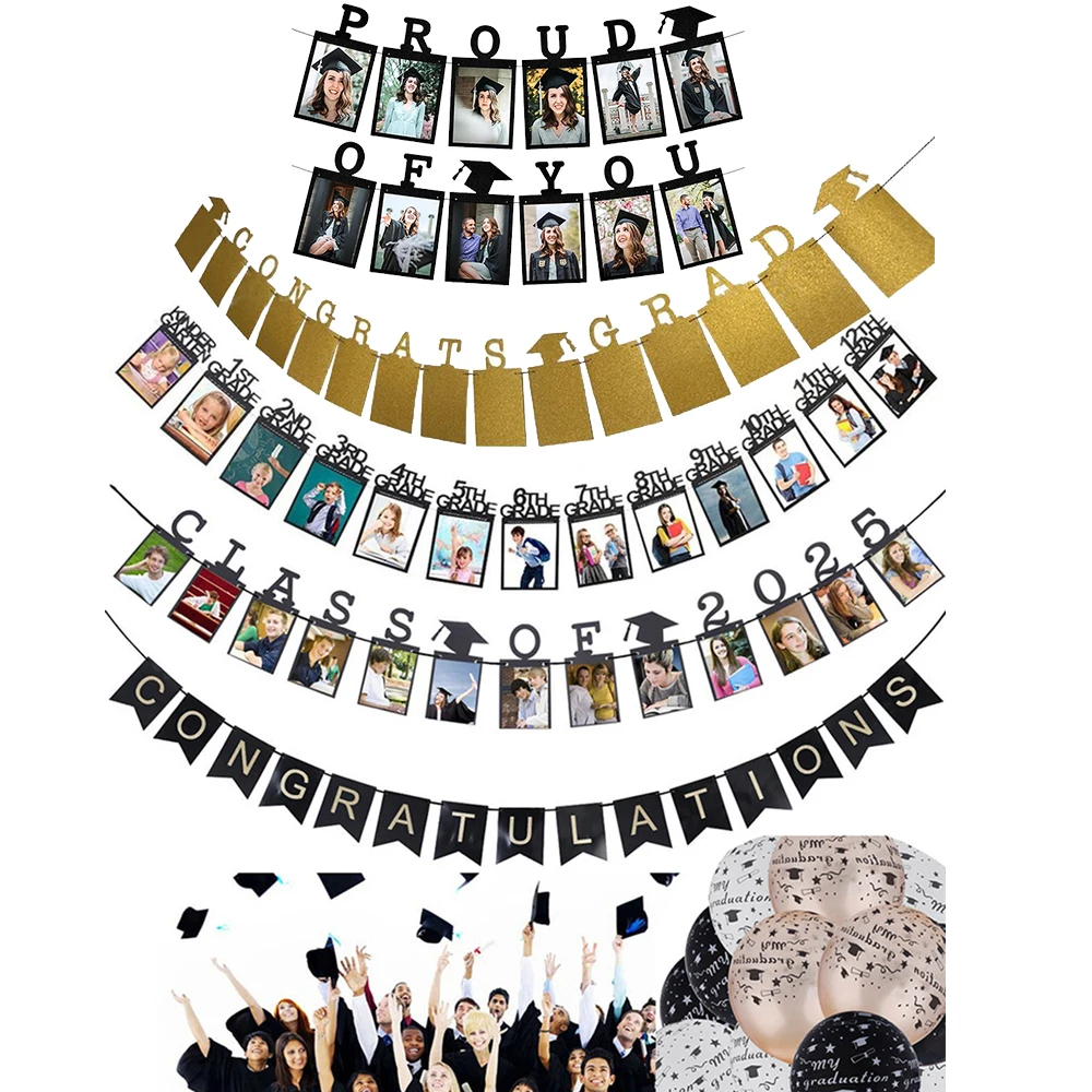 Banner para fotos de graduación de clase de 2025, decoración colgante, accesorios para fotos de graduación, banderines para fiesta, adorno, guirnalda para graduación