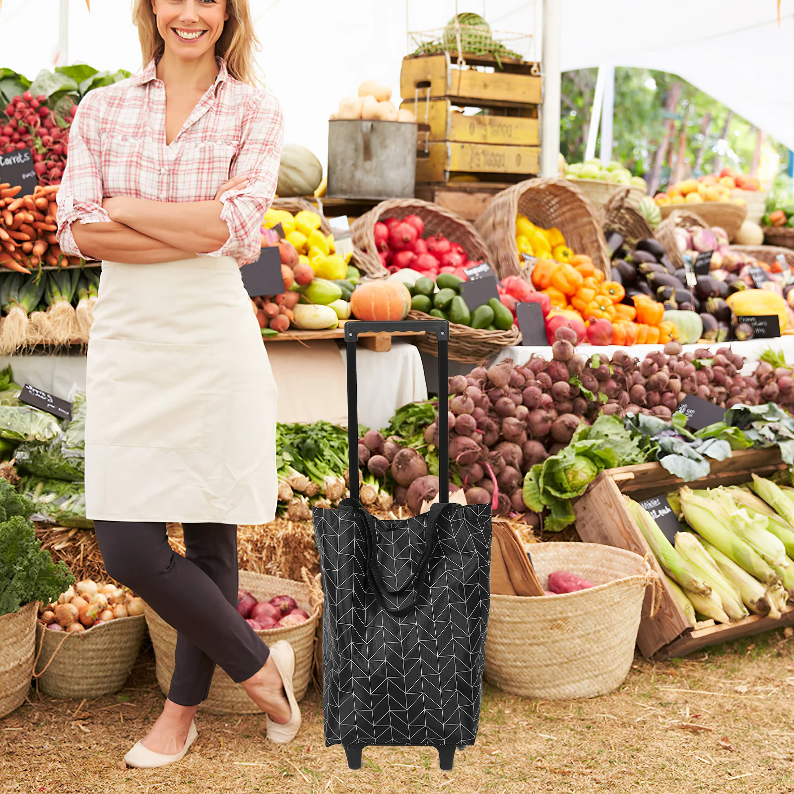 

Grocery Cart Foldable Oxford Fabric Heavy Duty Shopping Trolley Bag Retractable Handle Utility Cart For Grocery Laundry Tool