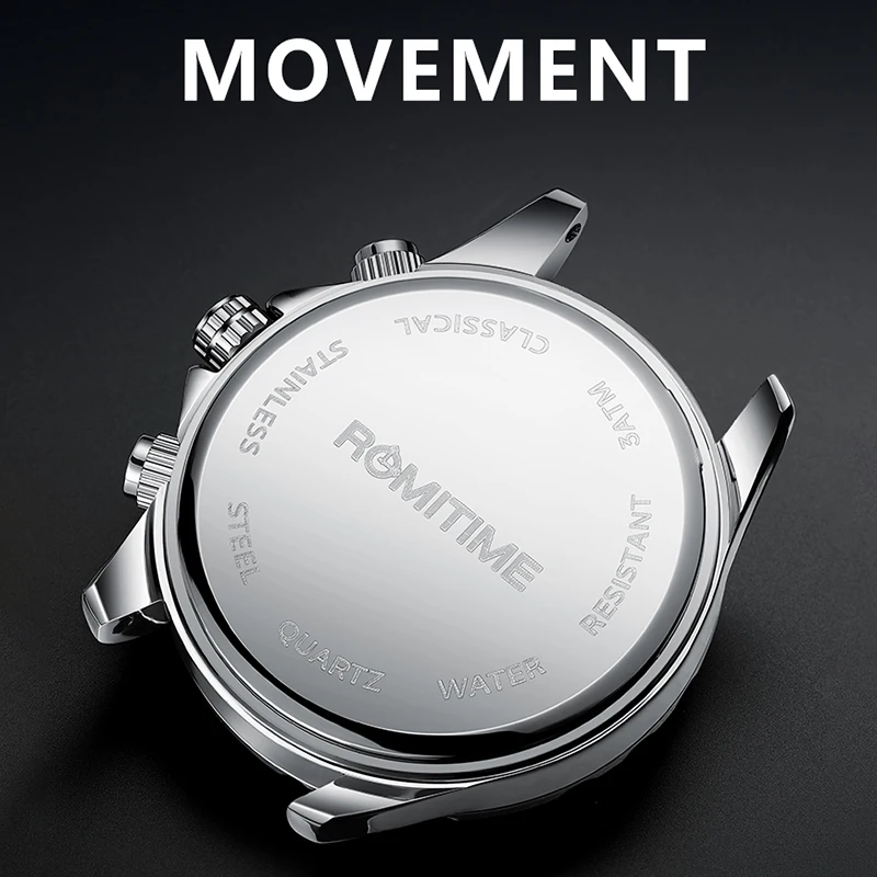 ROMITIME 남성용 럭셔리 시계 다기능 쿼츠 크로노 그래프 레저 빛나는 방수 프리미엄 손목 시계 남성용 선물