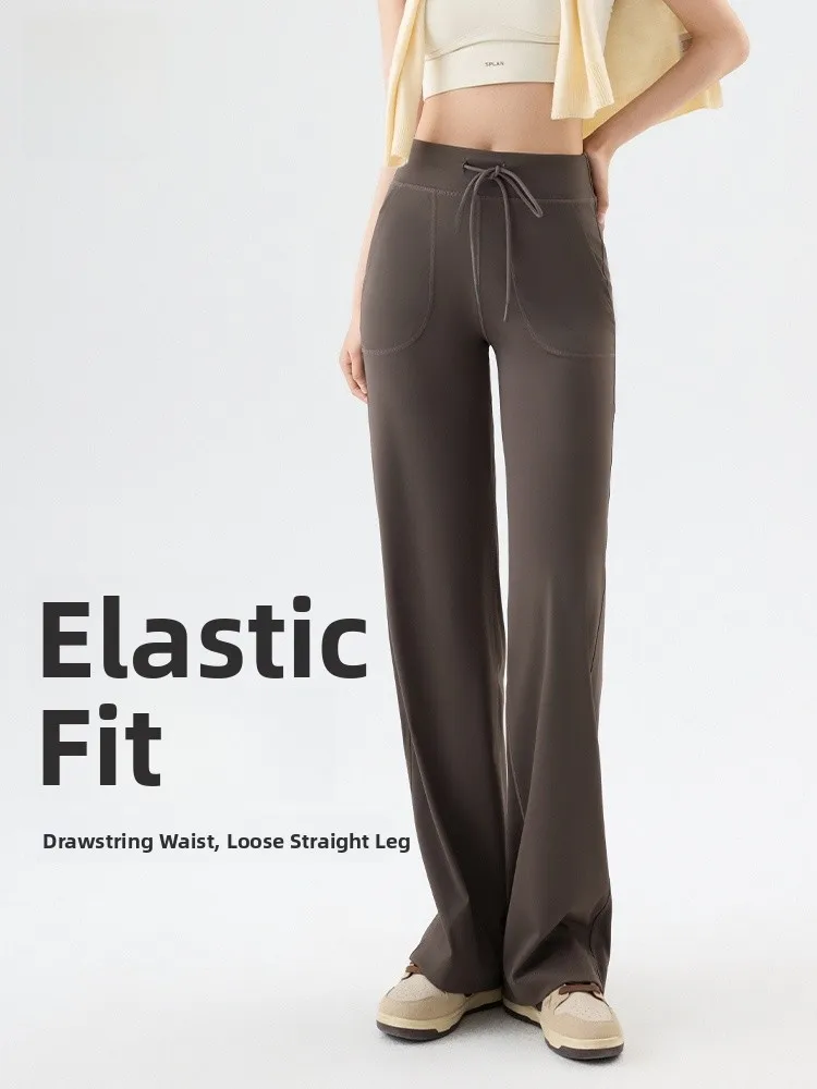 

Новые женские спортивные брюки с высокой талией, эластичные, широкие, прямые, для йоги и фитнеса, повседневные, длинные, модель 2026 года