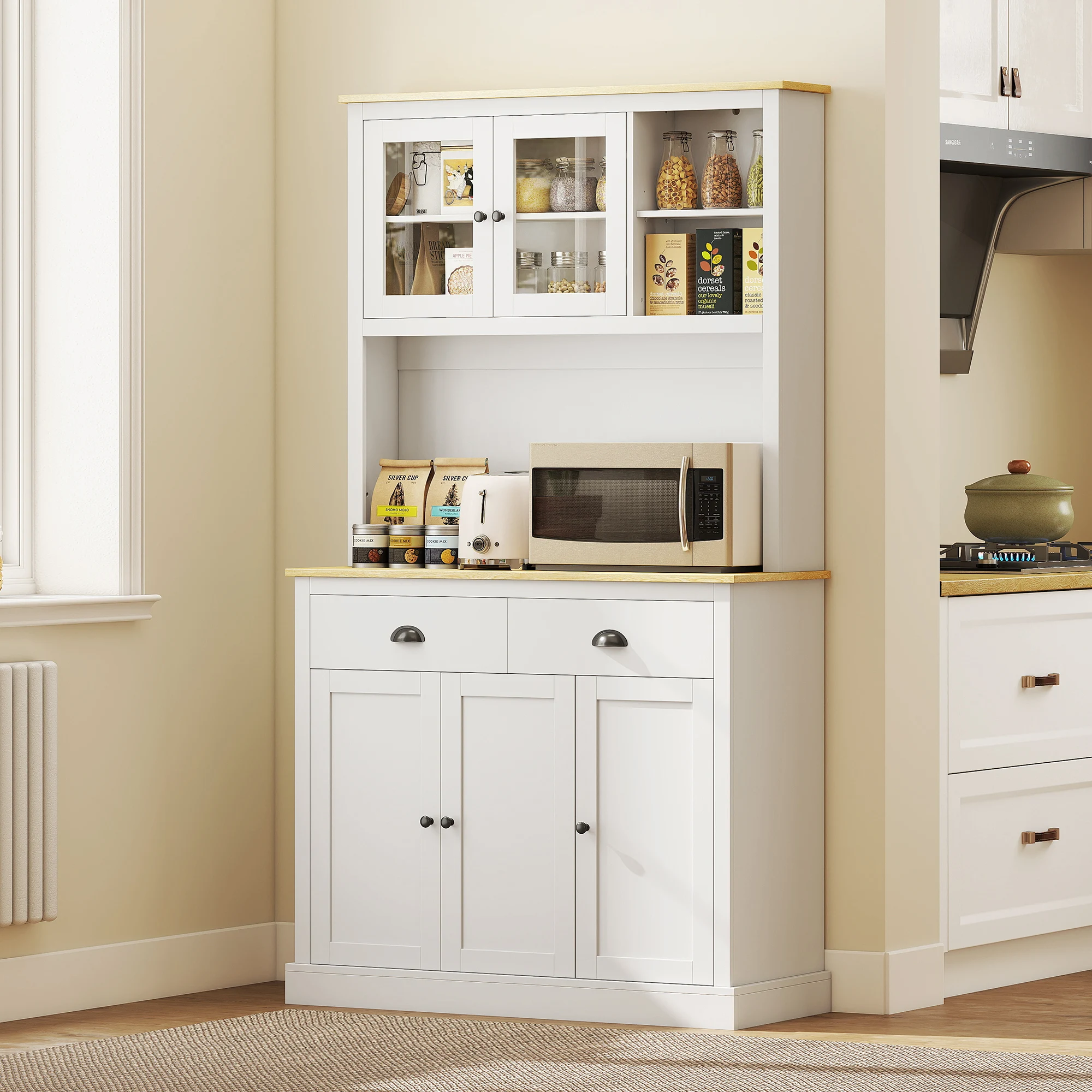 HOMCOM Kitchen Pantry Storage Cabinet with Microwave Stand, 71