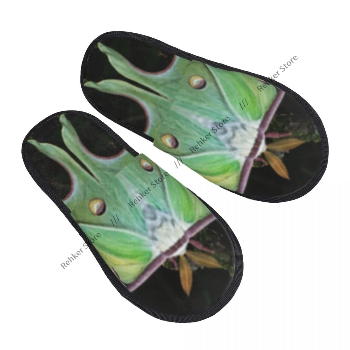 Home Slippers Indoor Bedroom Slipper Luna Moth On Branch In Dense Forest Flip Flops Autumn Winter Furry Plush Shoes