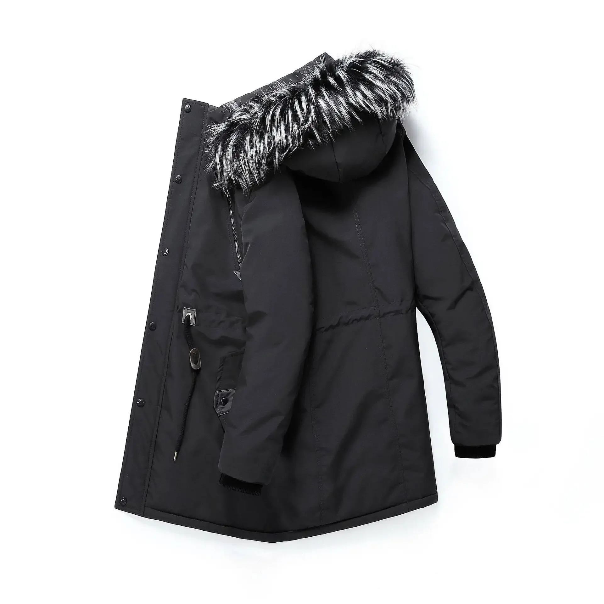 Warme jassen Heren Parka's met capuchon Winterjas Katoenen gewatteerde parka's Warme parka's Mannelijke fleece met capuchon Dikke lange uitloper Windjack