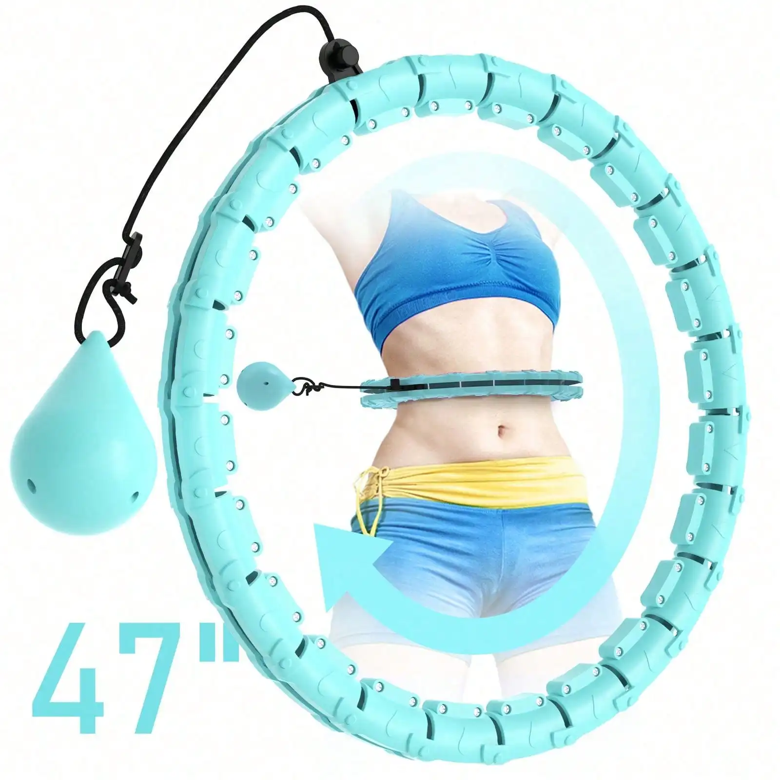 Smart Weighted Circle For Adults Weight Loss, Fitness Hoop Plus Size 47 Inch Waist, 24 Detachable Links, Suitable For Women And Beginners