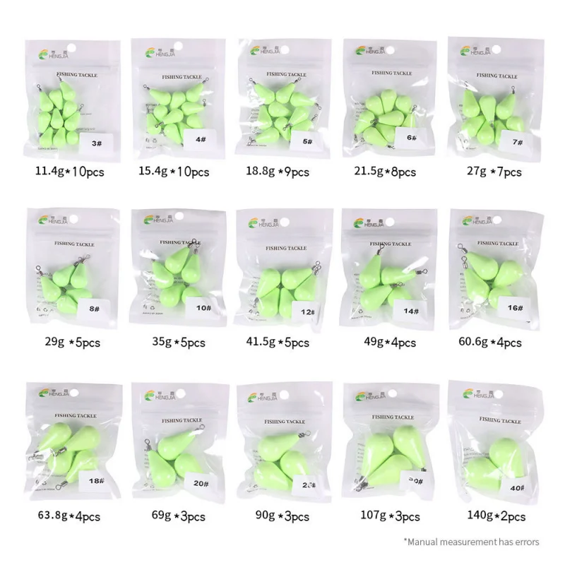 12G-150GLuminous Lure Sinker Olive Water Drop Shape Through Heart Sinker Full Swimming Layer Design Rock Fishing Platform Fishin