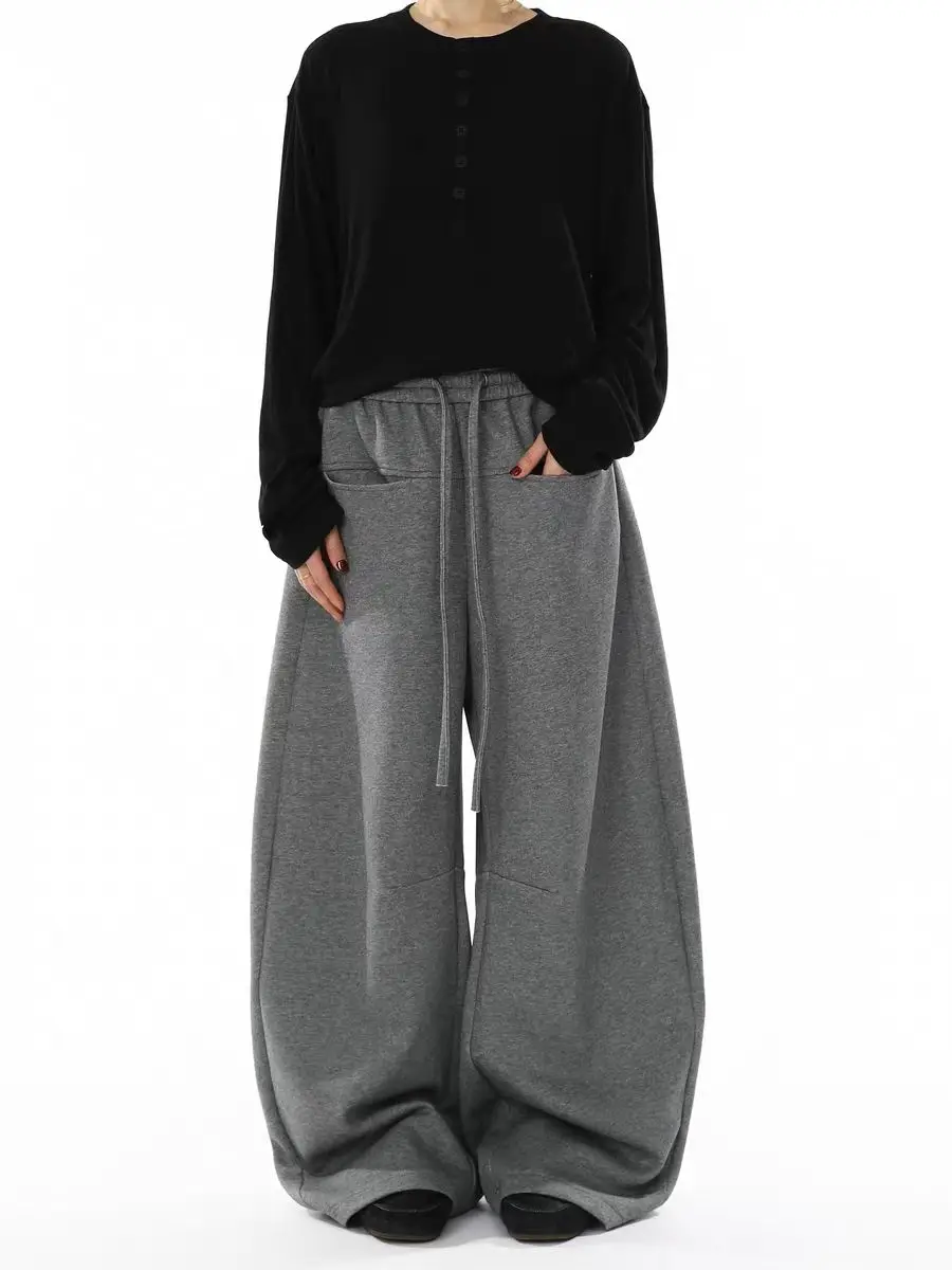 

Серые спортивные штаны в американском стиле в стиле ретро для мужчин и женщин Y2k Harajuku в стиле хип-хоп с высокой талией, повседневная свободная уличная одежда для бега