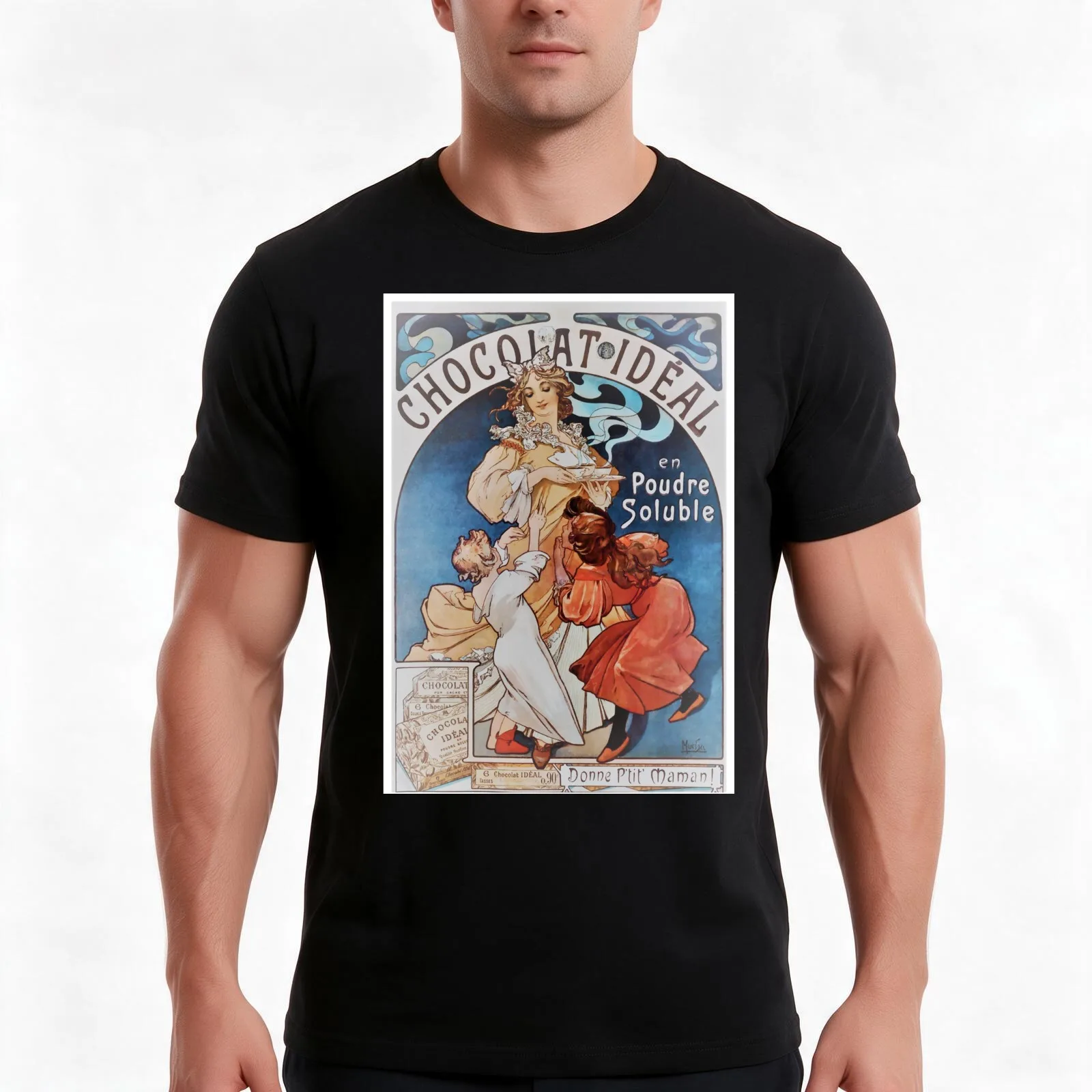 Vintage Alphonse Mucha - ChocolatIdeal 1897 Art Nouveau T-Shirt, Summer Casual Cotton Tee, Oversized Streetwear Tops