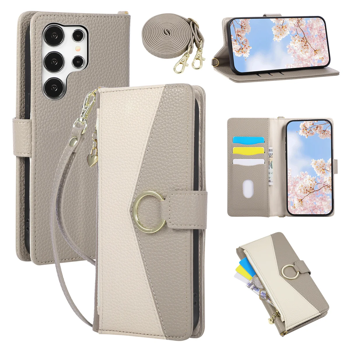 Crossbody Cards Holder Leather Wallet Phone Case for Samsung