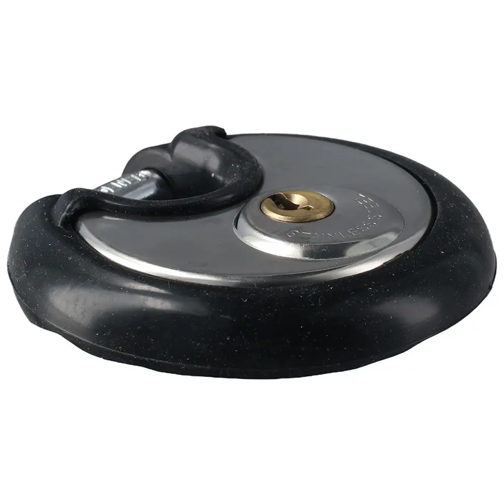 3/8 Inch Keyed Padlock Stainless Steel Black Discus Lock with Keys Shackle Storage Lock for Warehouse, Garage and Outdoors