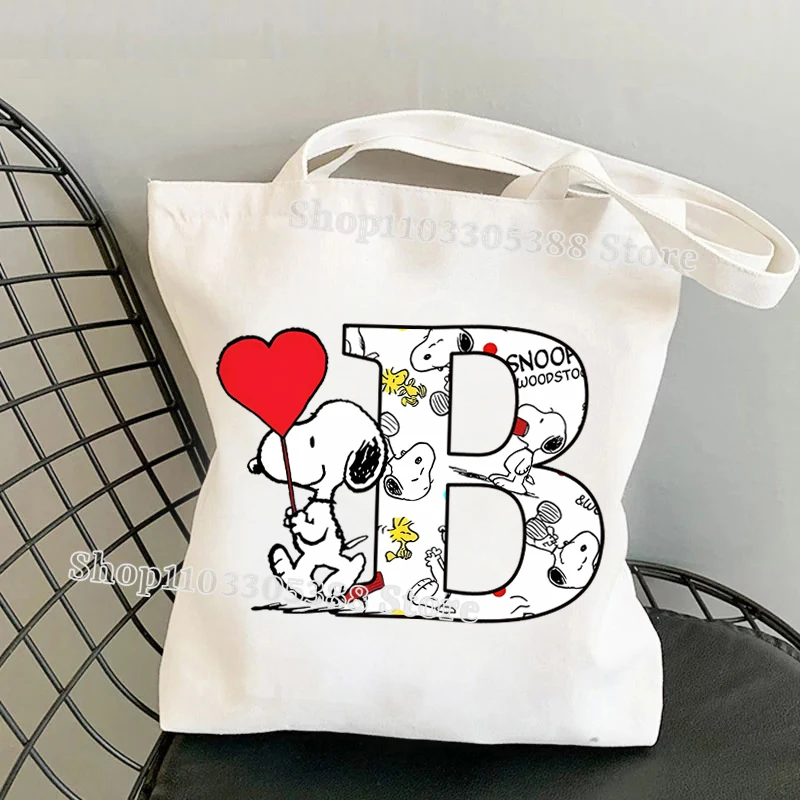 سنوبي 26 رسائل السيدات حقيبة يد الموضة طوي قابلة لإعادة الاستخدام المتسوق Harajuku نمط حقيبة طالب حمل حقيبة قماش حقيبة تسوق